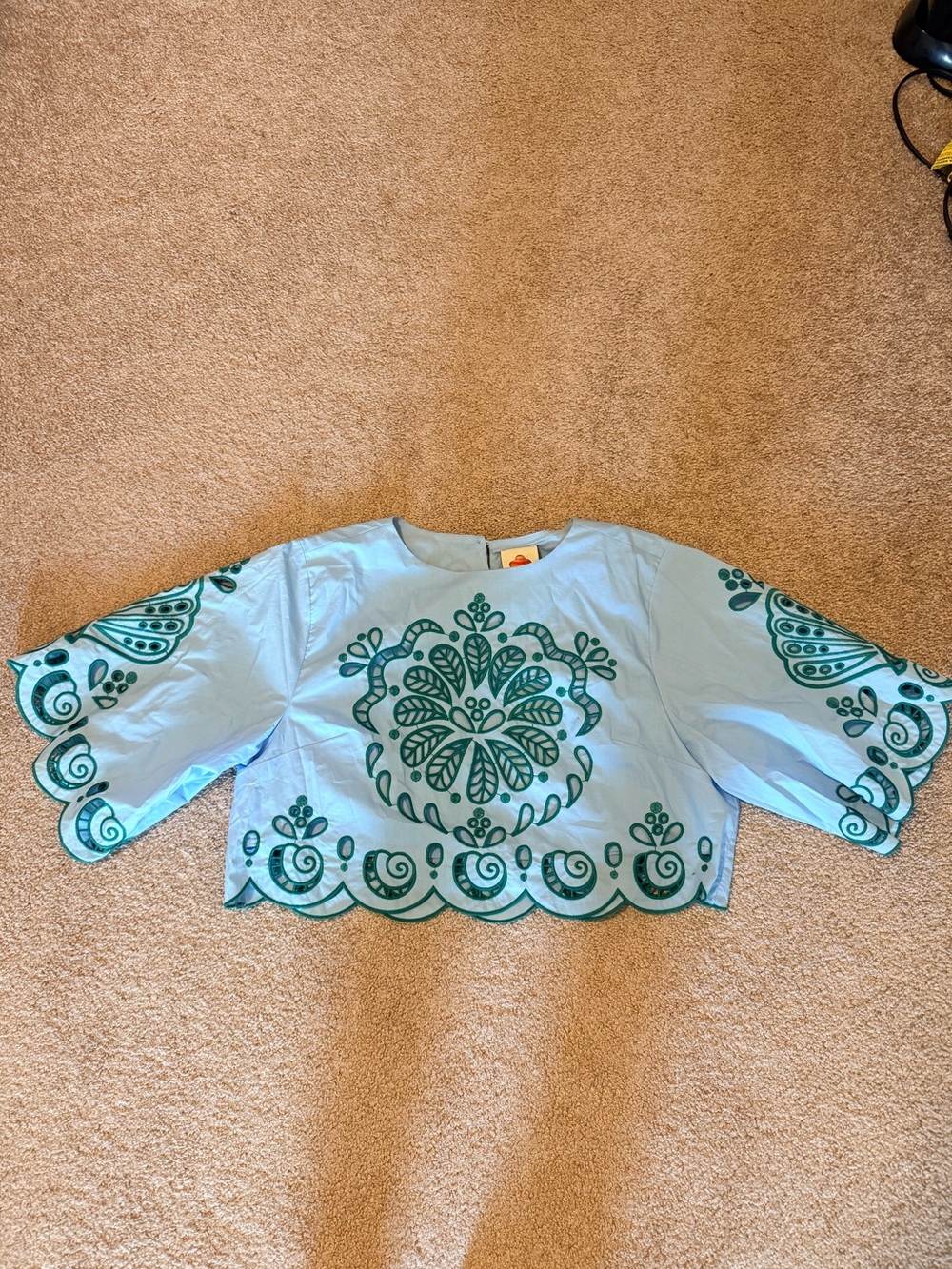 FARM Rio 2-Piece Embroidered Richelieu Crop Top and Midi Skirt Set Blue Green - Picture 11 of 16